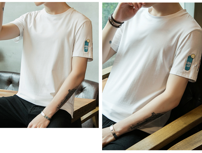 2018 mùa hè mới vòng cổ nam ngắn tay t- shirt Hàn Quốc t- shirt nửa tay áo xu hướng cá tính quần áo của nam giới