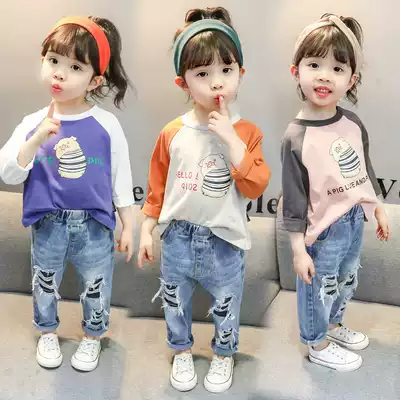 Female treasure spring 1 children's bottoming shirt Girls cotton long t-shirt Western style 2 children 3 baby spring and autumn long-sleeved top