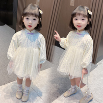 Net red Girls dress 2021 spring new childrens foreign princess dress baby yarn dress female treasure spring skirt