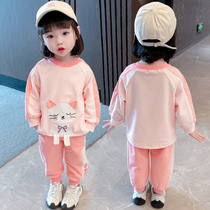 Girls  sports suit Foreign style fashionable baby spring and autumn sweater two-piece set Childrens spring sports clothes Childrens clothing