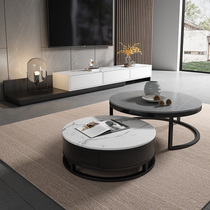 Rock plate round tea table TV cabinet Composition Nordic marble small tea table table living room home minimalist light luxury modern