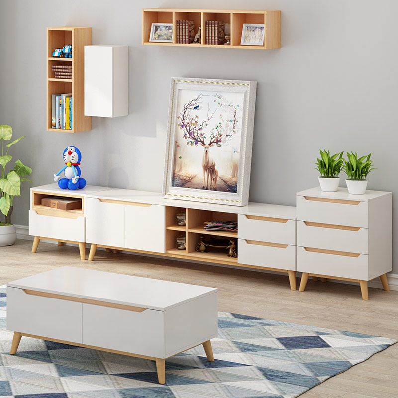 Nordic minimalist modern TV cabinet Tea Table Composition Small Family Living Room Furniture Combination Suit Live View Wall Hanging Cabinet