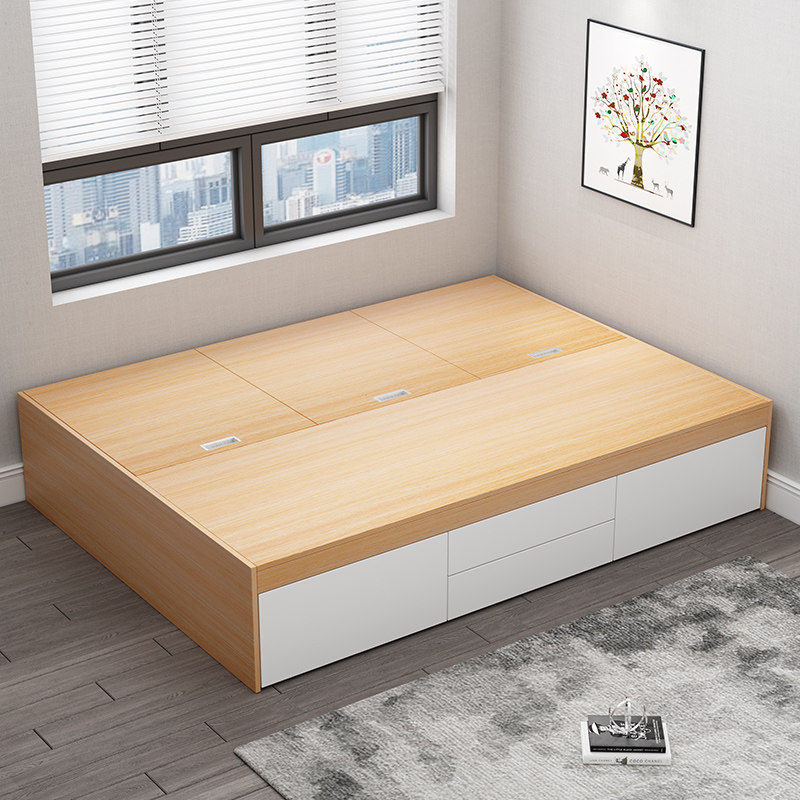 Custom no headboard bed box High case storage containing set tatami bed 1 2 m Small family type single apartment