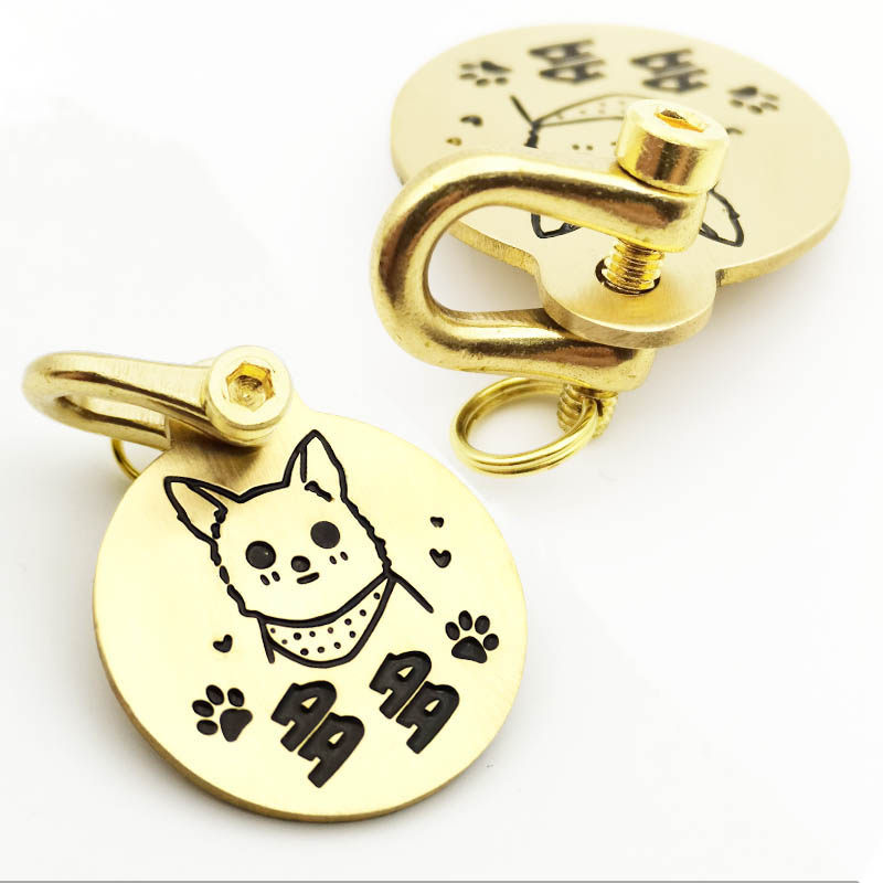 Pure Copper Golden Pooch Identity Card Cat set for lettering necklace Item Circle Bell Ornament Pet Pendant Nameplate