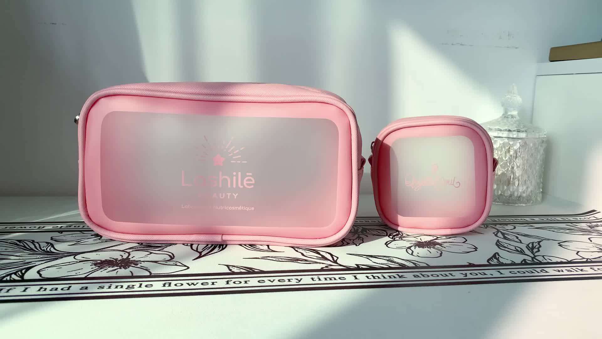 10'' Customized Logo Pvc Pu Waterproof Pink Color Small Cosmetic Bag