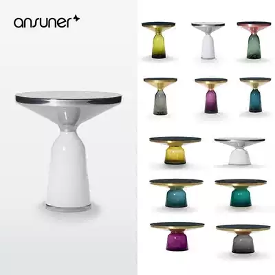 Coffee table designer edges Nordic light luxury creative glass transparent round metal corners