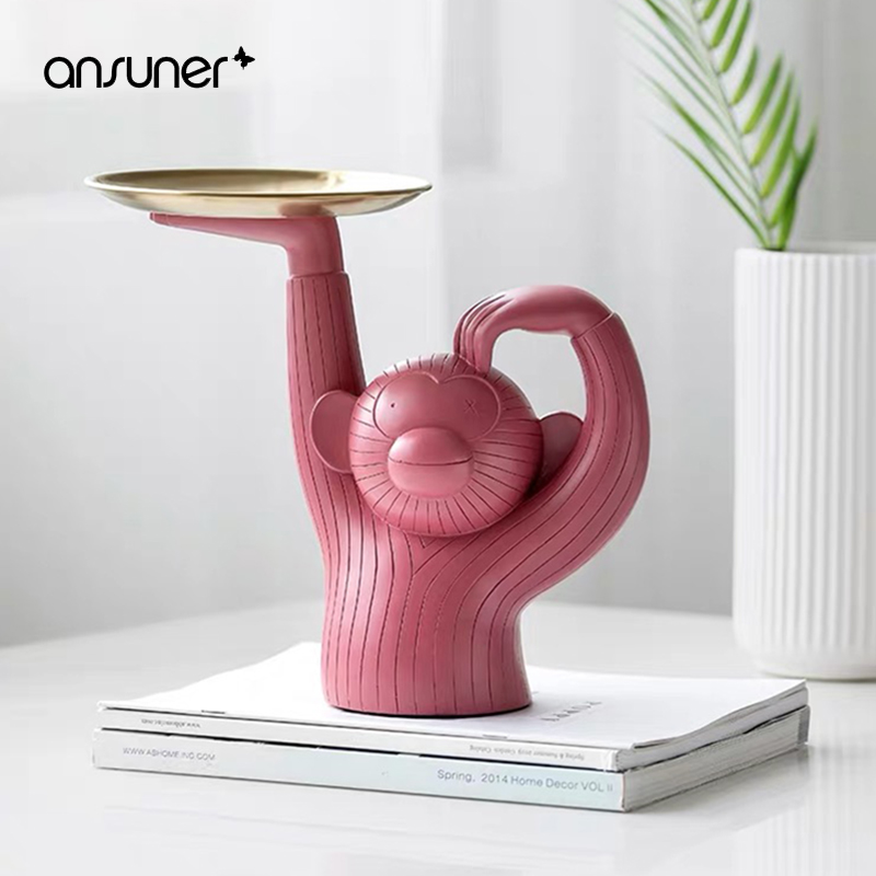 Nordic modern creative design doll monkey tray fruit snack dried snack cake rack resin table top ornaments