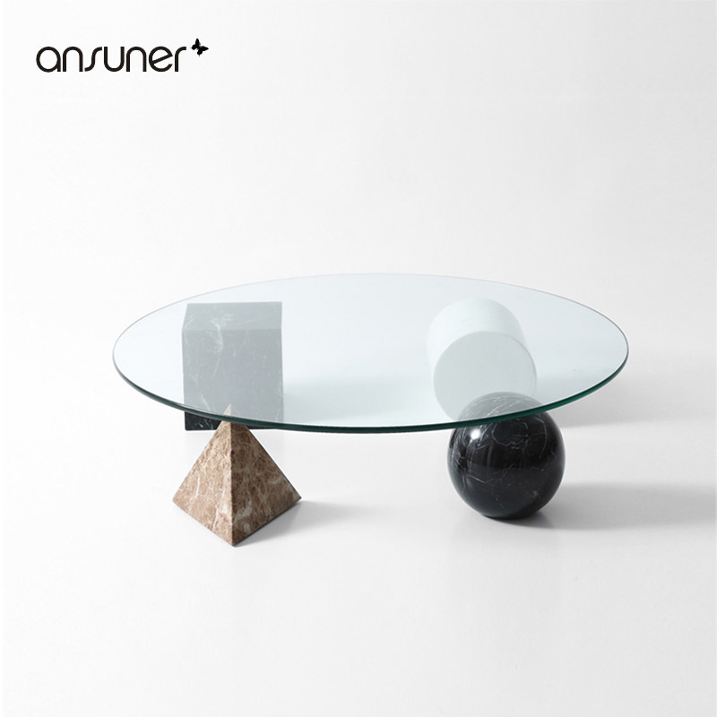 Ai Shang Nordic light luxury simple creative art geometric cube marble glass transparent round living room coffee table