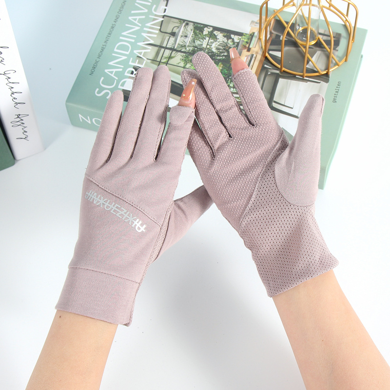 Sun Protection Gloves Lady Thin Spring Short Movement Flip Flops Pure Cotton Non-slip Breathable tea Driving riding summer