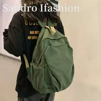 French niche Sandro Ifashion canvas schoolbag female junior high school students retro backpack backpack backpack