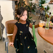 Girls Corduroy dress floral bubble sleeves baby childrens autumn dress autumn style fashion