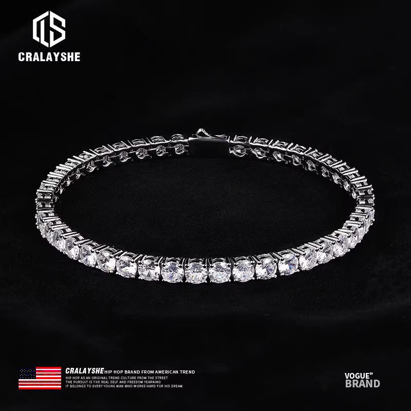 Official Authentic Neymar Style Single-Row Diamond-Encrusted Tennis Chain Full Diamond Bracelet for Couples, Women's and Men's Models