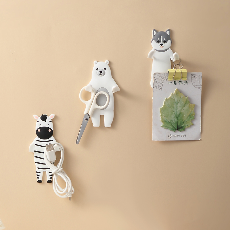Creative cartoon animal shape hook door-free punch-free pendant powder room sticky seamless sticky hook refrigerator sticker