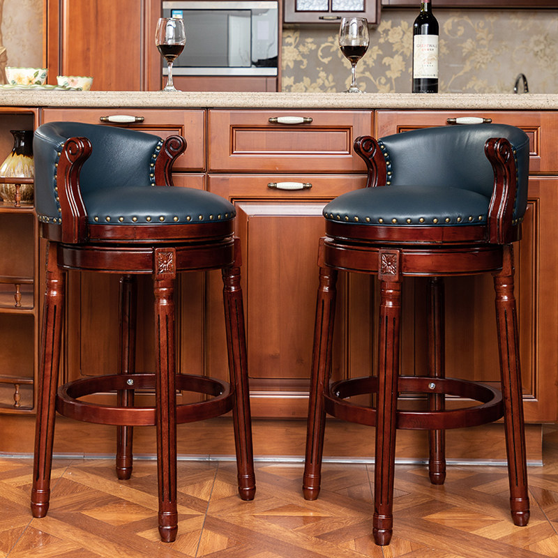 Ahrain Life European Solid Wood Bar Chair Household with backstool high footstool American vintage creative rotating bar chair