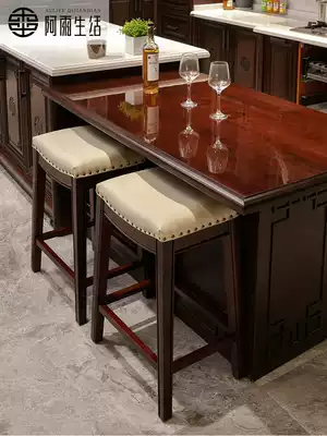 Ayu life American integral cabinet bar stool Solid wood island platform high stool European leather saddle stool household bar stool
