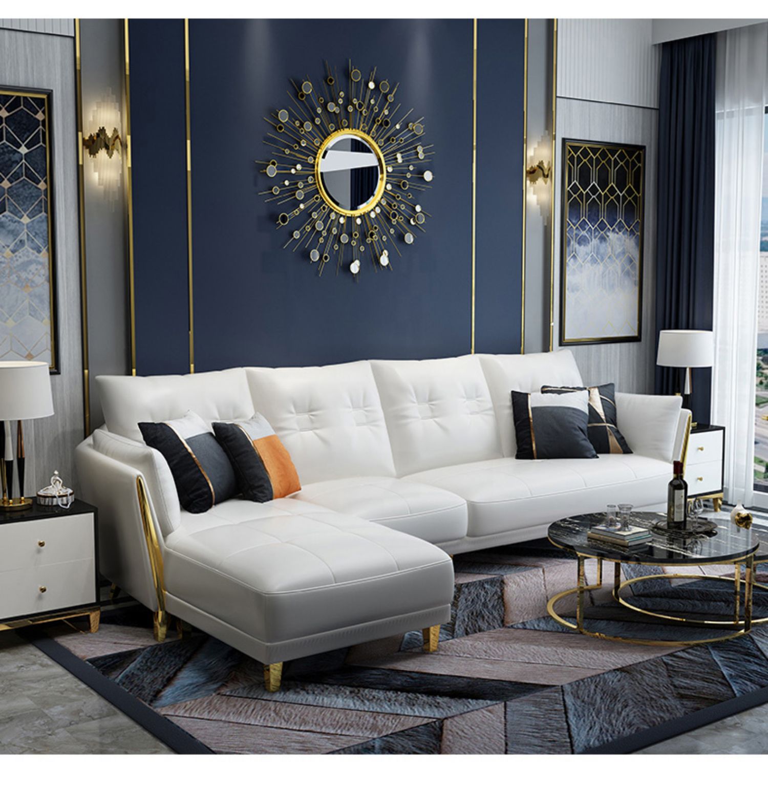 Hậu hiện đại nhỏ gọn sofa da da bò Bắc Âu Mỹ căn hộ nhỏ ở góc phòng khách sofa chaise ánh sáng sang trọng - Ghế sô pha ghế sofa văn phòng