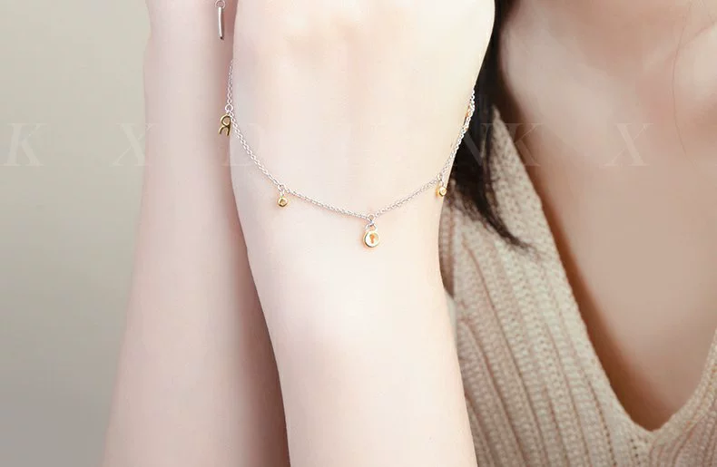 KXDUN khóa và chìa khóa mới vòng tay nữ bạc sterling phiên bản Hàn Quốc đơn giản cá tính vàng ròng cho bạn gái vòng chân XJ0702 - Vòng chân