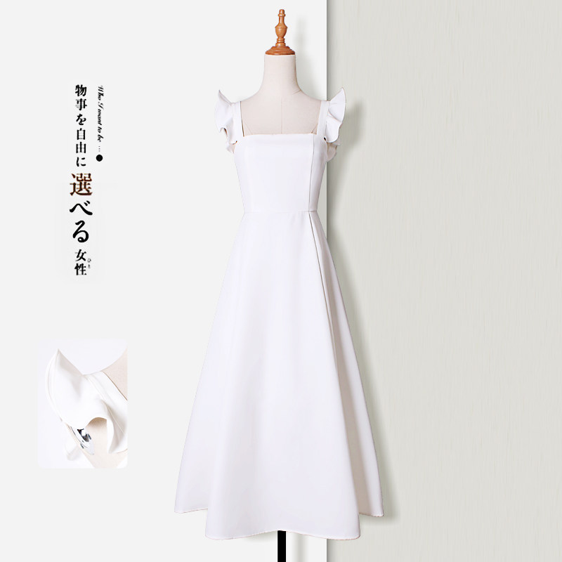 White Dress Skirt Woman Summer Gentle Wind Long Skirt Preliminary Romance Style Retro Conspiculean Super Fairy Harness Fairy Dress 1 4 Inch Sleeve Wrench Cuff