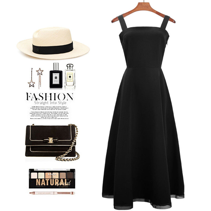 Xiaoqing new hanging dress female summer retro dress super fairy dress Hepburn French small black dress student