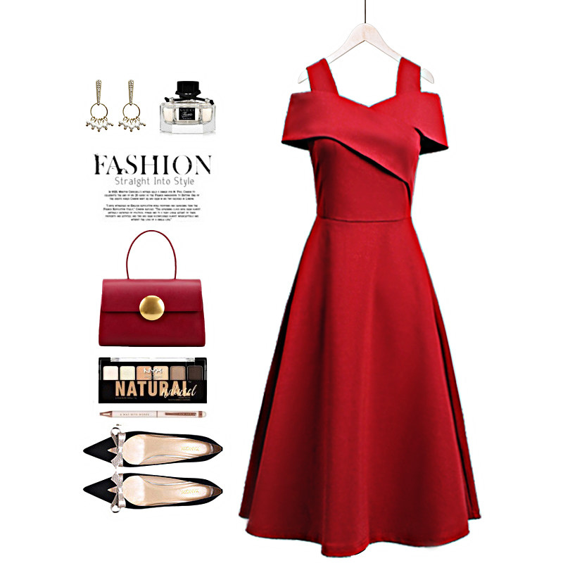 Dew Shoulder Ocean Dress Woman Xia Heben Collection Waist Display Slim Temperament Cuddling Bag Skirt Style Platycoon Retro Little Black Dress Light Cooked Wind