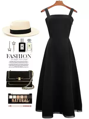 Very immortal sling dress female summer long version French retro dress Yamamoto over the knee Hepburn small black dress student temperament