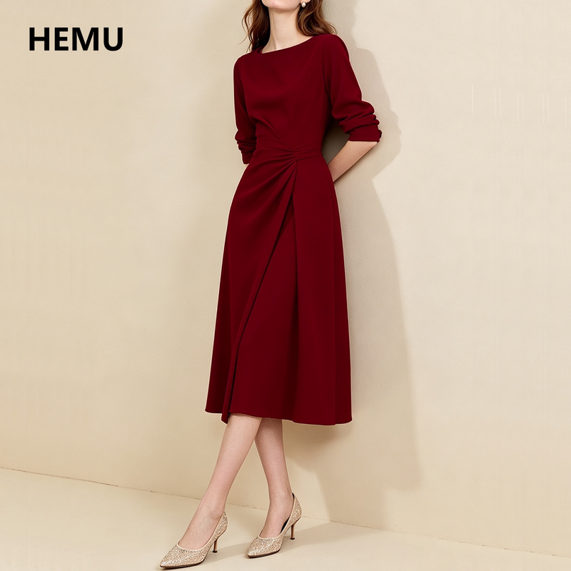 Red Long-Sleeved Dress for Women, French-Style, Suitable for Engagement Ceremonies, Elegant Long Dress, Sophisticated and Mature Look, Autumn Outfit Red Long-Sleeved Dress for Women, French-Style, Suitable for Engagement Ceremonies, Elegant Long Dress, Sophisticated and Mature Look, Autumn Outfit