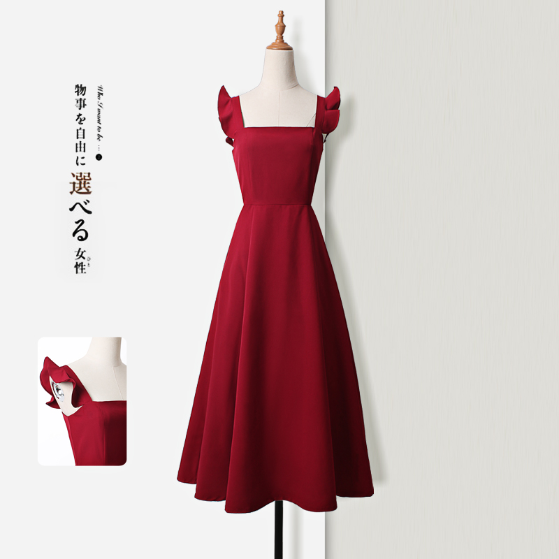Sling dress female 1 4 inch socket wrench sleeve French slim retro dress Hepburn fairy skirt summer super fairy red