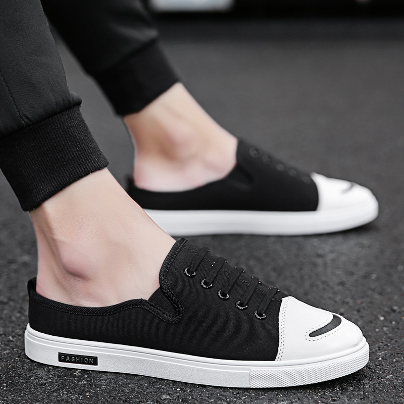 Half slippers men's tide lazy canvas slippers summer outdoor beach shoes Vietnamese sandals summer sandals men's tide outside wear