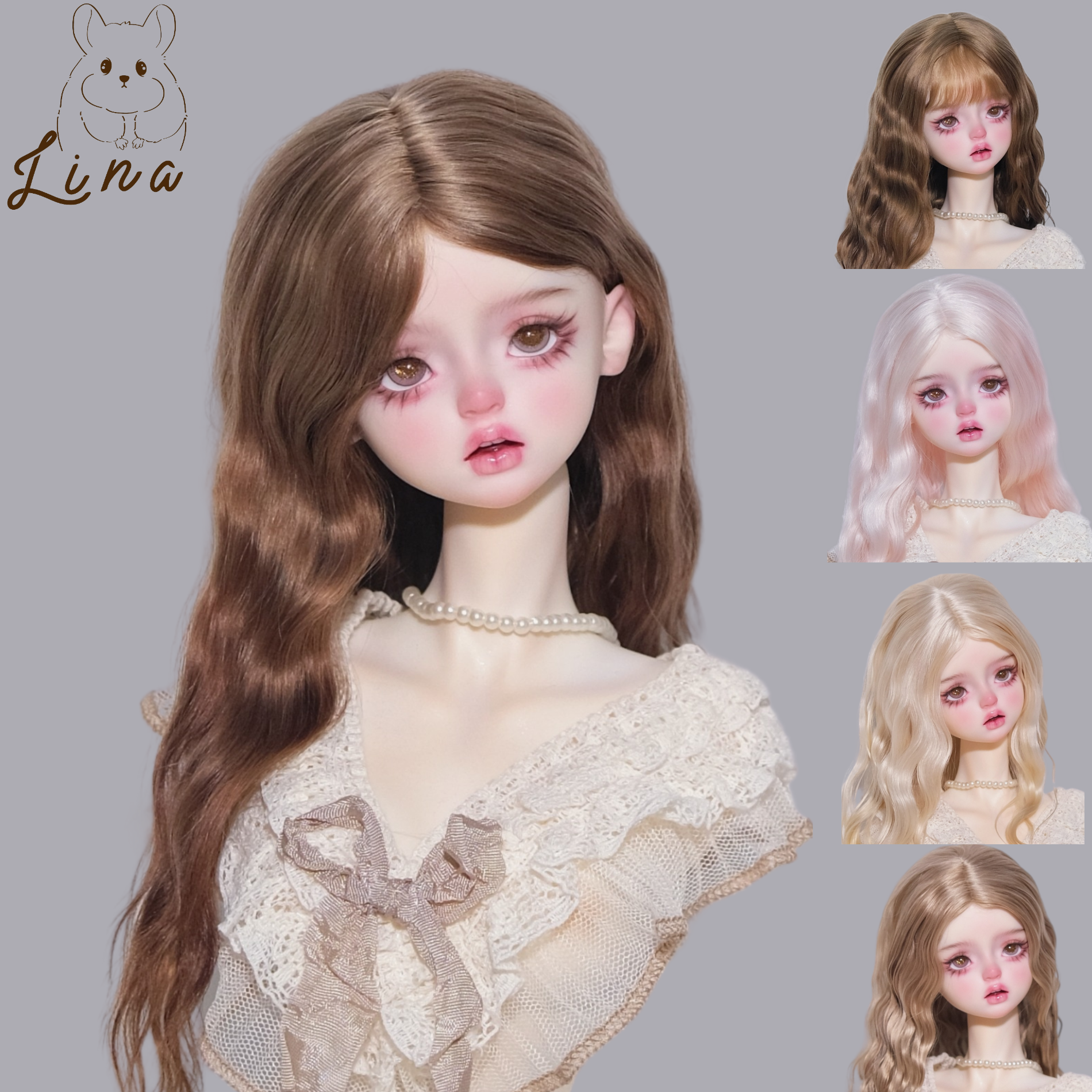 Париковая голова из гибкой резины Lina Bjd, кокетливая оберточная оболочка, прическа эмбрион, 4 точки 3 точки, мохеровый парик, не кислый мохер