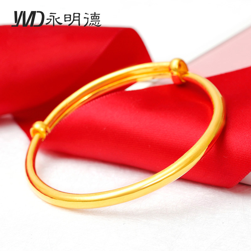 Off the shelf Bracelet women's 999 pure gold bracelet 3D hard gold mother's glossy surface bold and large gold bracelet atmosphere adjustable