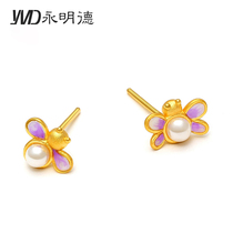 Yongmingde Gold Earrings Women Enamel Color Craft 999 Gold Earrings 3d Hard Gold New Temperament Earrings