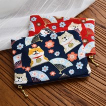 Original handmade fabric bag Creative zipper coin bag Cotton linen bag Japanese style storage Shiba dog bag
