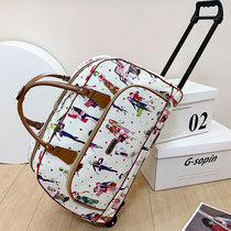 Trolley bag short-distance travel woman lightweight large-capacity horizontal long waterproof printed leather travel bag luggage luggage bag