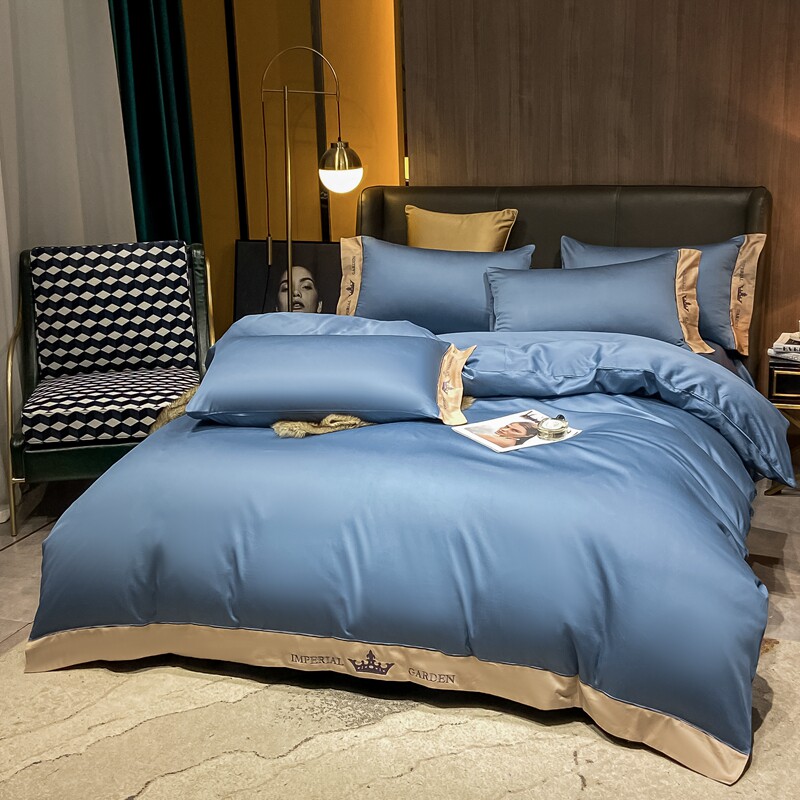 60 long fluff cotton four piece cotton pure color is simple to set 1 5m bed 1 8m bed pure cotton bedding