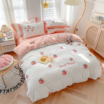 Net red Dormitory Four Pieces Beds Bedding Double Quilt Cover Quilted By Single Student Pure Cotton Linen Quilt Three Sets 4