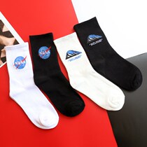 Harajuku ins European and American Street black and white NASA Joint long tube personality Tide brand socks men and women couples sports socks