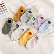 Socks womens socks solid color shallow mouth hollow mesh boat Socks summer thin cotton silicone invisible socks