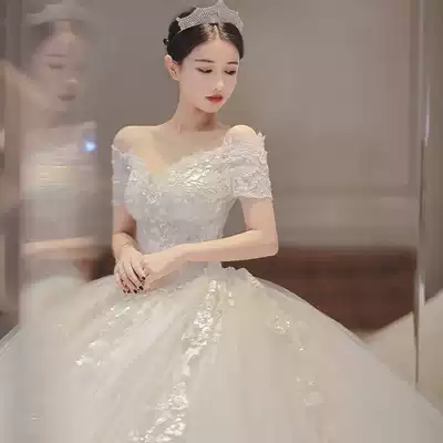 2021 New temperament bride French main light wedding dress high texture large size tailing tail cover thick arm thin simple