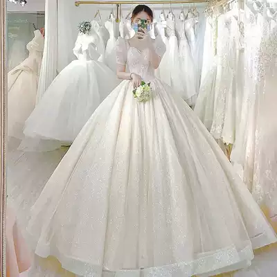 French main wedding dress 2021 new temperament bride small pregnant woman go out together yarn summer cover thick arms light