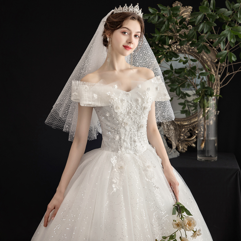 Straight Shoulder Main Wedding Dress Gown 2022 New Bridal style Ground Light Yarn minimalist Vled out the high sense of the dress