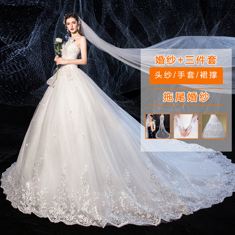 Wedding 2020 cô dâu mới siêu cổ tích mơ tailsen buộc ra sợi công chúa gọn gàng ngực sợi ánh sáng người đàn ông nhỏ