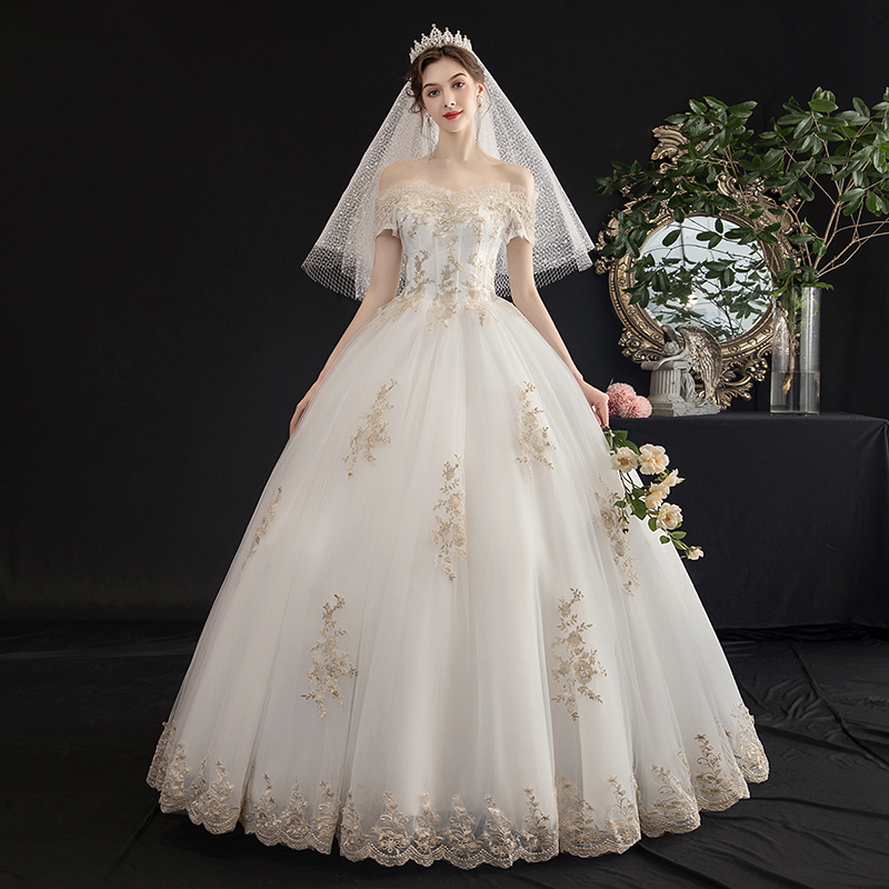 Fan-style light wedding dress 2022 new bridal main yarn small sub-lined with short sleeves to go out and veil for a rough arm