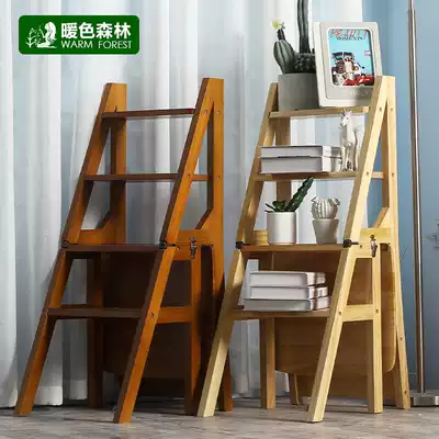 Solid wood ladder chair Indoor multi-function household folding thick four-step ladder shelf chair stair dual-use ladder stool