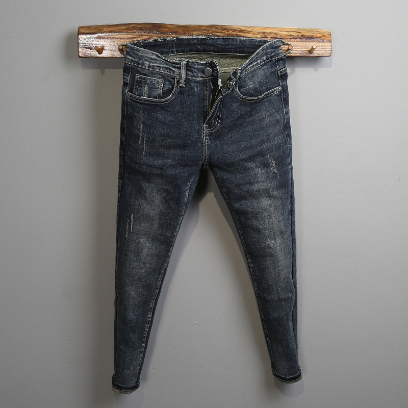 2023 Spring autumn season new jeans Men's Chauber Han version sashimi 100 hitch foot pants elastic 90% pants-Taobao