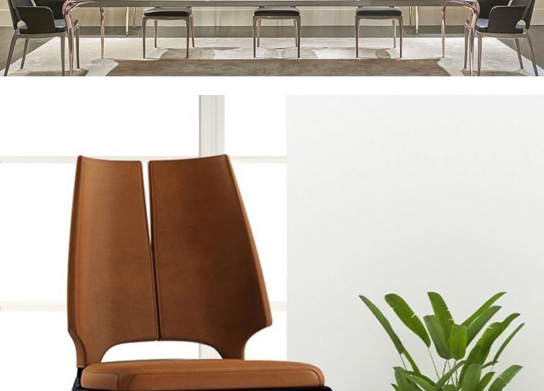 Стул 简约北欧后现代皮革实木单人椅子客厅酒店别墅样板房休闲餐桌椅 OTHER