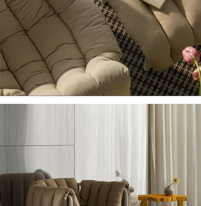 Стул 北欧轻奢简约设计师hem金属布艺puffy样板房客厅单人休闲沙发椅