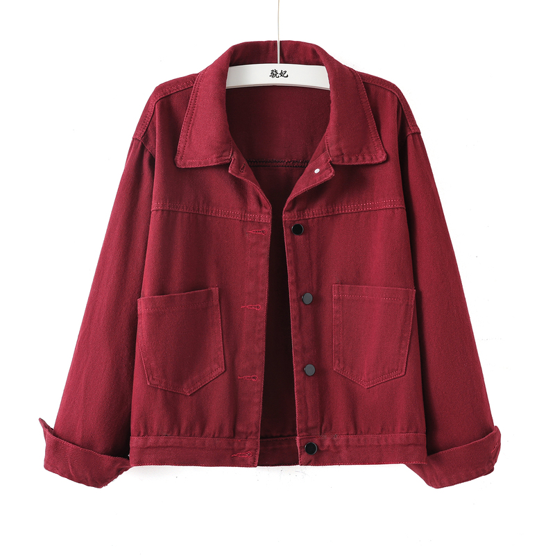 Casual Style Burgundy Denim Jacket for Women, Short Style, 2026 Spring and Autumn Season, Loose Fit, Versatile, Turn-Down Collar Jacket Top Casual Style Burgundy Denim Jacket for Women, Short Style, 2026 Spring and Autumn Season, Loose Fit, Versatile, Turn-Down Collar Jacket Top