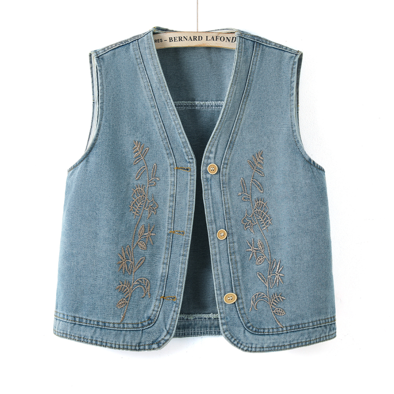 Vintage Washed Embroidered Short Denim Vest for Women, New Spring/Summer 2026 Layered Vest Jacket