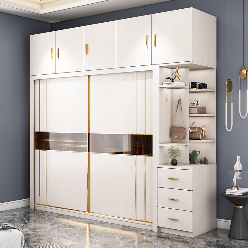 Solid wood multi-laminate light extravagant mesh red wardrobe Push Ramen bedroom Home modern minimalist log Ecoplate Grand cabinet-Taobao