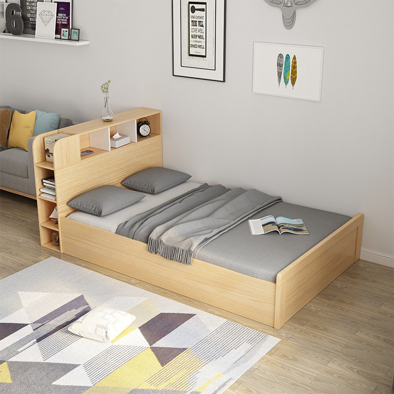 Small family type plate bed 1 2 m 1 5m Provincial space for bed modern minimalist economical type single storage accommodating bed